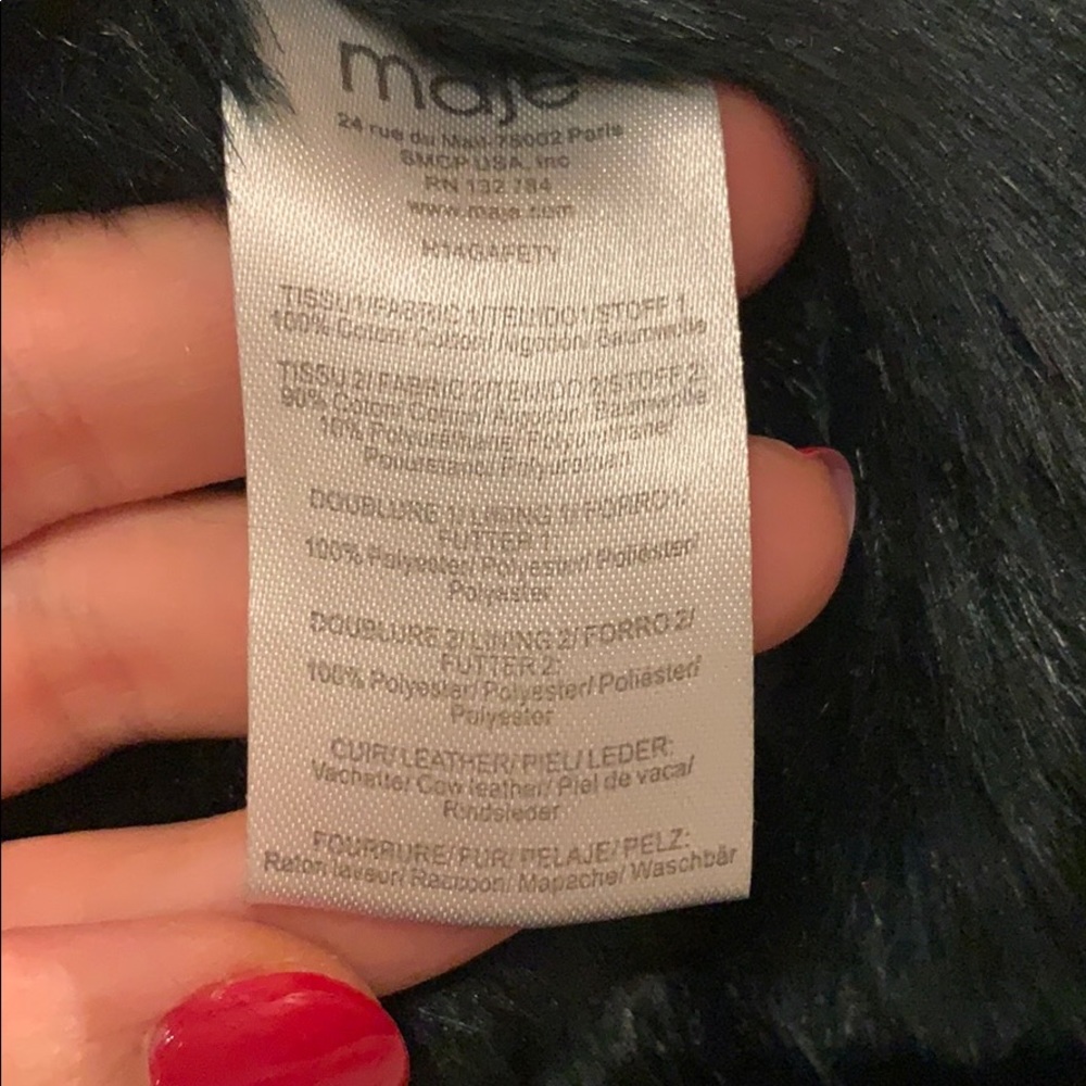 MAJE | Coat  with green fur lining and hood - Picture 9 of 16